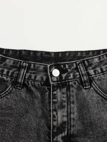 SHEIN Tall Women's Casual Washed Distressed Denim Shorts, Summer - Black - View 5