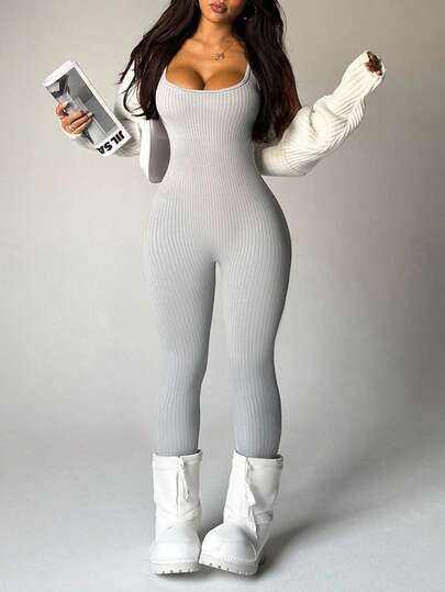 Rhythm Era Seamless High Stretch Sports Fitness Yoga Gray Jumpsuit Pants