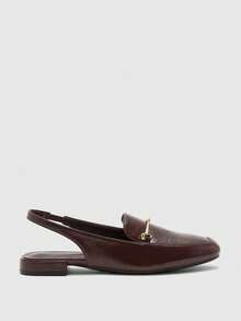 CUCCOO BIZCHIC 女士方头平底低跟黑色英伦风舒适通勤百搭无后跟穆勒鞋 - 油皮咖啡 - 查看 3