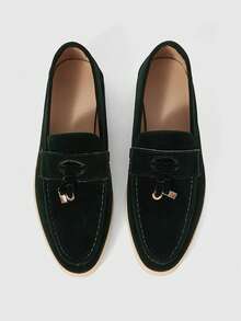 Sleekvia Women's Casual Versatile Commuting Minimalist Fringe Decor Flats - Dark Green - View 2
