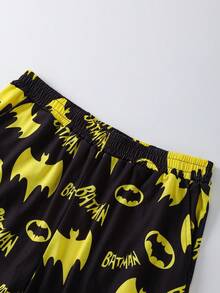 BATMAN X SHEIN Men's Comfortable Bat Print Crew Neck Long Sleeve T-Shirt And Pants Pajama Set, Autumn - Yellow - View 6