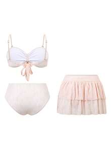 Sweetra Conjunto de bikini de 3 piezas talla grande para mujer 2026, traje de baño de verano minimalista para la playa - Rosa - Ver 2