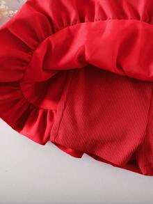 SHEIN Baby Girls Everyday Casual Red Polyester Sleeveless Short Dress With Round Neckline - Red - View 3