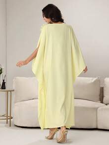SHEIN Najma Women's Long Sleeve Tunic With 3D Floral Decor, Turkish & Arabic Traditional Style - Yellow - View 8