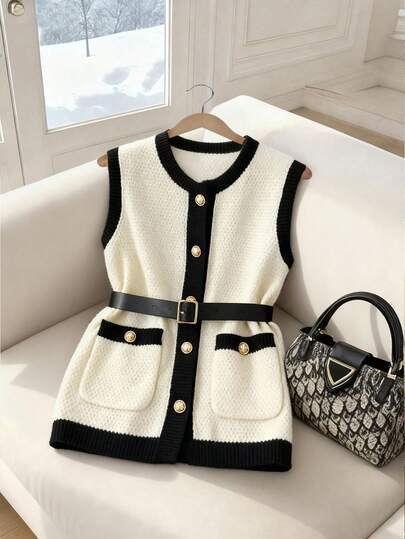 GlowEve Chaleco de punto con cuello redondo elegante para mujer