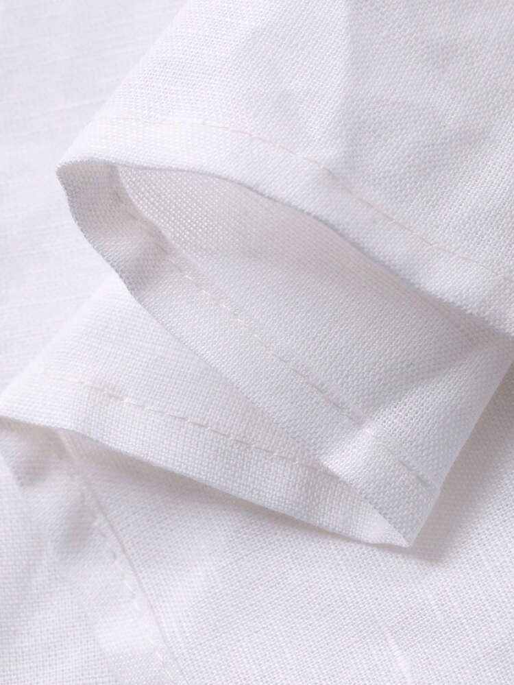 Men's Casual, Everyday, Workwear Solid Color Stand Collar Long Sleeve White Shirt, Spring/Autumn