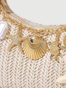 ROMWE Fairycore 1件夏季沙滩海星系列编织单肩包/手提包，沙滩包，草编手提包（装饰位置随机）