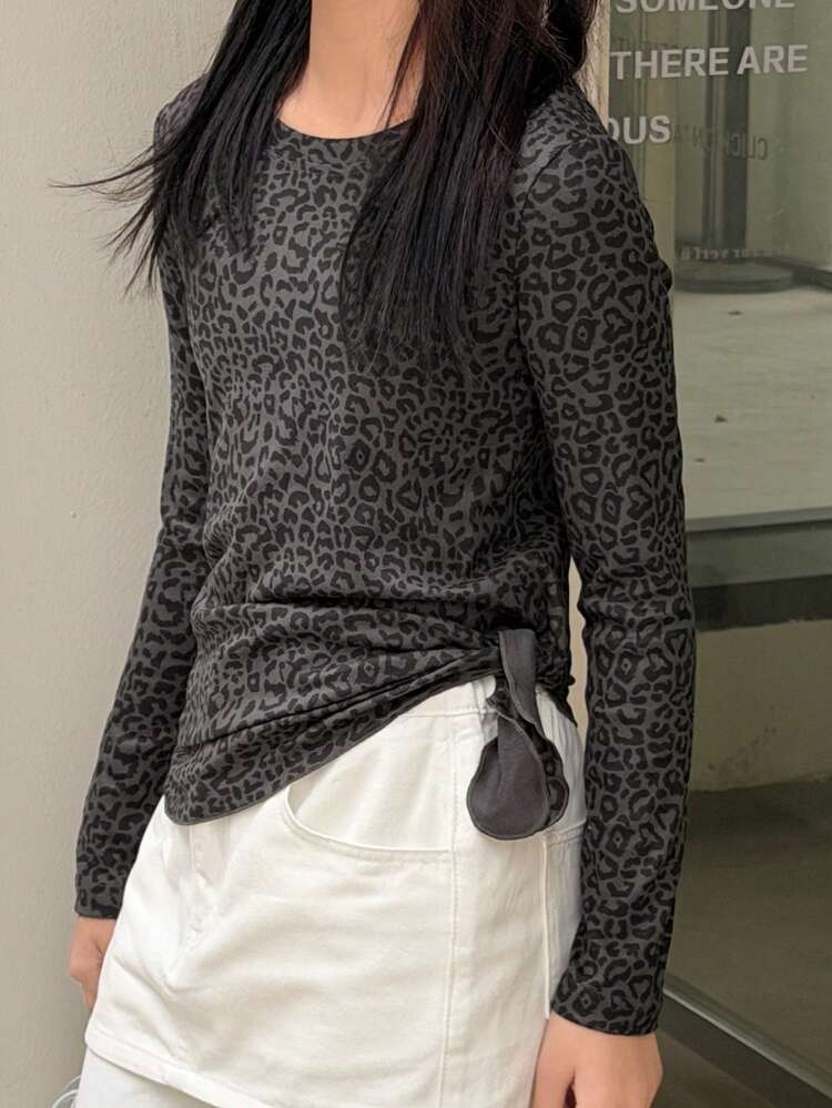 Tween Girls Leopard Print Long Sleeve T-Shirt