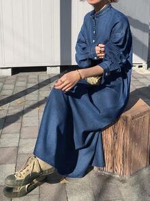 FRIFUL Women's Straight Denim Dress With Shirt Style - Blue - View 6