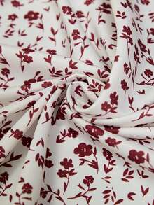 SHEIN Holidaya 女士时尚度假中长连衣裙，时尚度假小碎花印花，前中开襟，纽扣闭合，适合海滩度假、休闲度假装扮，也适合日常通勤，收腰设计 - 彩色 - 查看 8