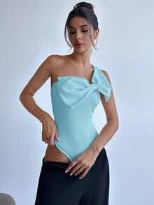 Aloruh Áo liền thân không tay trang nhã dành cho nữ, có nơ trang trí. - Màu xanh nhạt - Xem 5