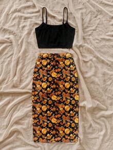 Soleia 休闲复古优雅波西米亚风印花舒适保暖吊带背心和长裙两件套，适合秋冬季穿着。 - 彩色 - 查看 2