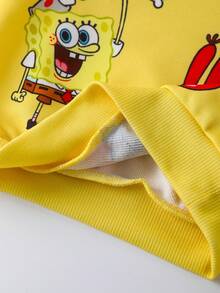 SpongeBob SquarePants | SHEIN 2pcs Baby Boy Cartoon Pattern Cute Yellow Casual Long Sleeve Crew Neck Sweatshirt And Pants Set - Yellow - View 9