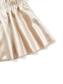 Qadelle Elegant French Knit Satin Sheen Camisole Design Criss-Cross V-Neck Cinched Waist Flared Hem Sleeveless Cardigan, Slim Fit Summer New Arrival Women - Champagne - View 4