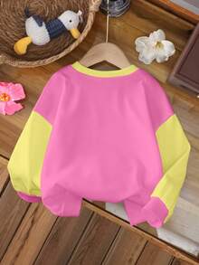 CoComelon X SHEIN Young Girl Casual Colorblock Cartoon Pattern Crew Neck Sweatshirt, Autumn - White - View 2