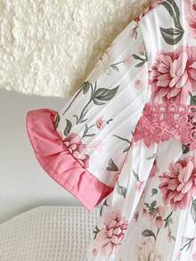 Young Girls Pink Floral Nightgown,Short Sleeve Round Neck Smocked Yoke Sleep Dress,White Fairy Party Kids Pajamas,Lightweight Vintage Elegant Lounging - Pink - View 6