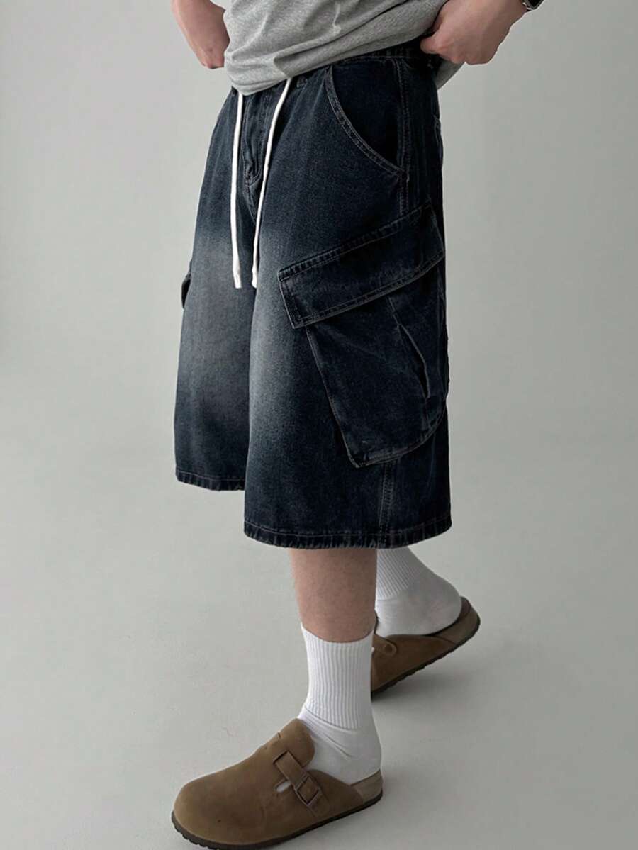 DAZY Quần short denim đen bạc màu, rách rưới dành cho nam, thích hợp cho mùa hè. - màu đen - Xem 1