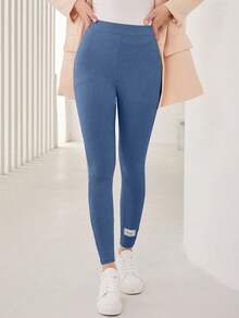 Mulvari 字母補丁細節緊身打底褲 - 水鴨藍 - 查看 5