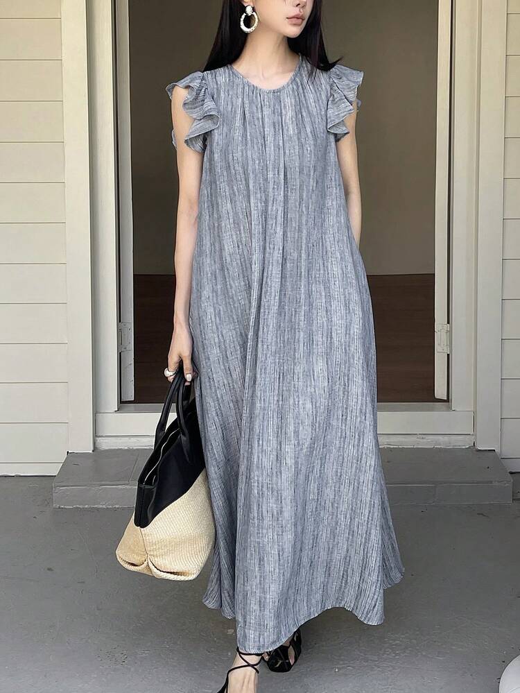 Women's Solid Color Round Neck Casual Loose Long Dress, Suitable For Dates And Outings Vacation Sun Dresses For Women