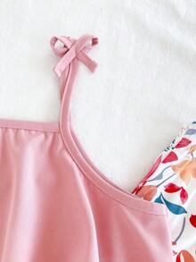 Vintaside Kids Girls' Sleeveless Elegant Camisole Top And Casual Digital Printed Pants Set, Suitable For Spring/Summer Outings, Vacations Or Daily Casual Wear