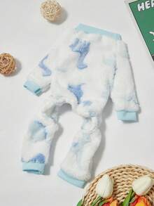 PETSIN 1pc Pet Cat/Dog Dinosaur Print Fleece Jumpsuit, Warm Winter Outfit, Fits Both Cats And Dogs - Multicolor - View 4