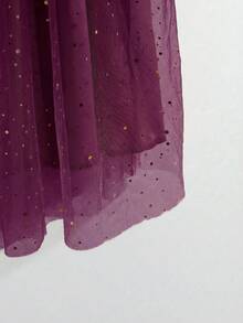 GlowEve Chân váy chữ A thanh lịch bằng voan và sequin dành cho nữ, đa năng cho đi làm hàng ngày, phong cách đường phố Pháp, cổ điển, dự tiệc, Giáng sinh, Năm mới, công sở, màu nâu ombre, phù hợp cho mùa xuân, hè, thu, đông. - Màu tím - Xem 5