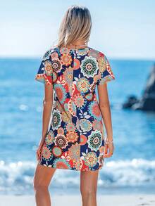 Sylviya 復古風格夏季休閒度假印花連衣裙,v領口設計 - 彩色 - 查看 2