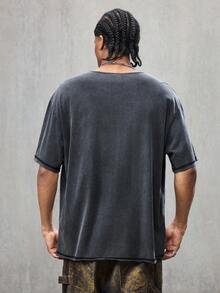 SHEIN HOT STUFF Men's Letter Graphic Round Neck Casual Short Sleeve T-Shirt - Black - View 2