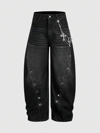 Street Life Jeans para hombre con cadena decorativa y cuchillo curvo