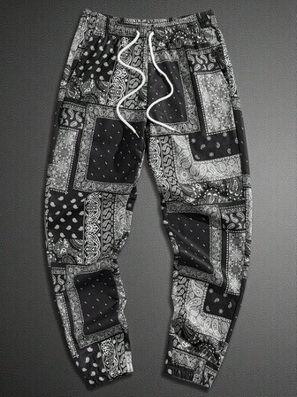GENTILAND Herren Freizeitstil Paisley bedruckte Hose mit Kordelzug in der Taille, Lässig Hose für den Urlaub, für den Herbst
