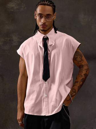 Street Life Camisa casual de manga corta con botones en el cuello, color rosa