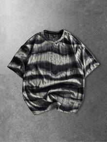 ROMWE MEN Grunge Punk Camiseta de manga corta casual de moda callejera con estampado degradado y rasgada para hombre, verano - Verde - Ver 6