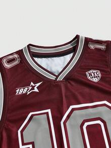 ROMWE MEN Prep Men's Casual Loose Fit V-Neck Numeric Print Tank Top, Versatile - Burgundy - View 4