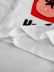 SHEIN Genkimix Kids Young Girls Fruit Graphic Print Short Sleeve T-Shirt,Cute Strawberry Pattern White Summer School Tee,Casual Comfortable Kids Y2k Tops - White - View 3