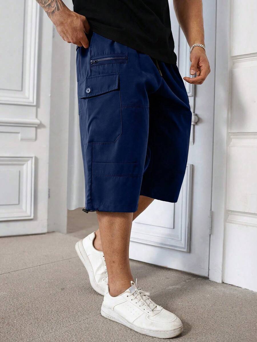 Manfinity Homme Quần short nam cỡ lớn, dáng rộng, có túi hộp, đa năng. - Màu xanh hải quân - Xem 1