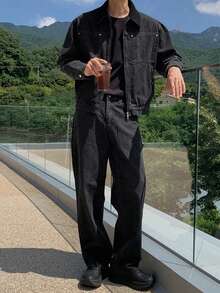 DAZY Black Washed Vintage Jacket Paired With Men's Denim Suit, Spring - Black - View 3