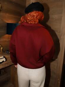 Gretanique Women's Loose Zip-Up Hoodie, Christmas - Burgundy - View 2