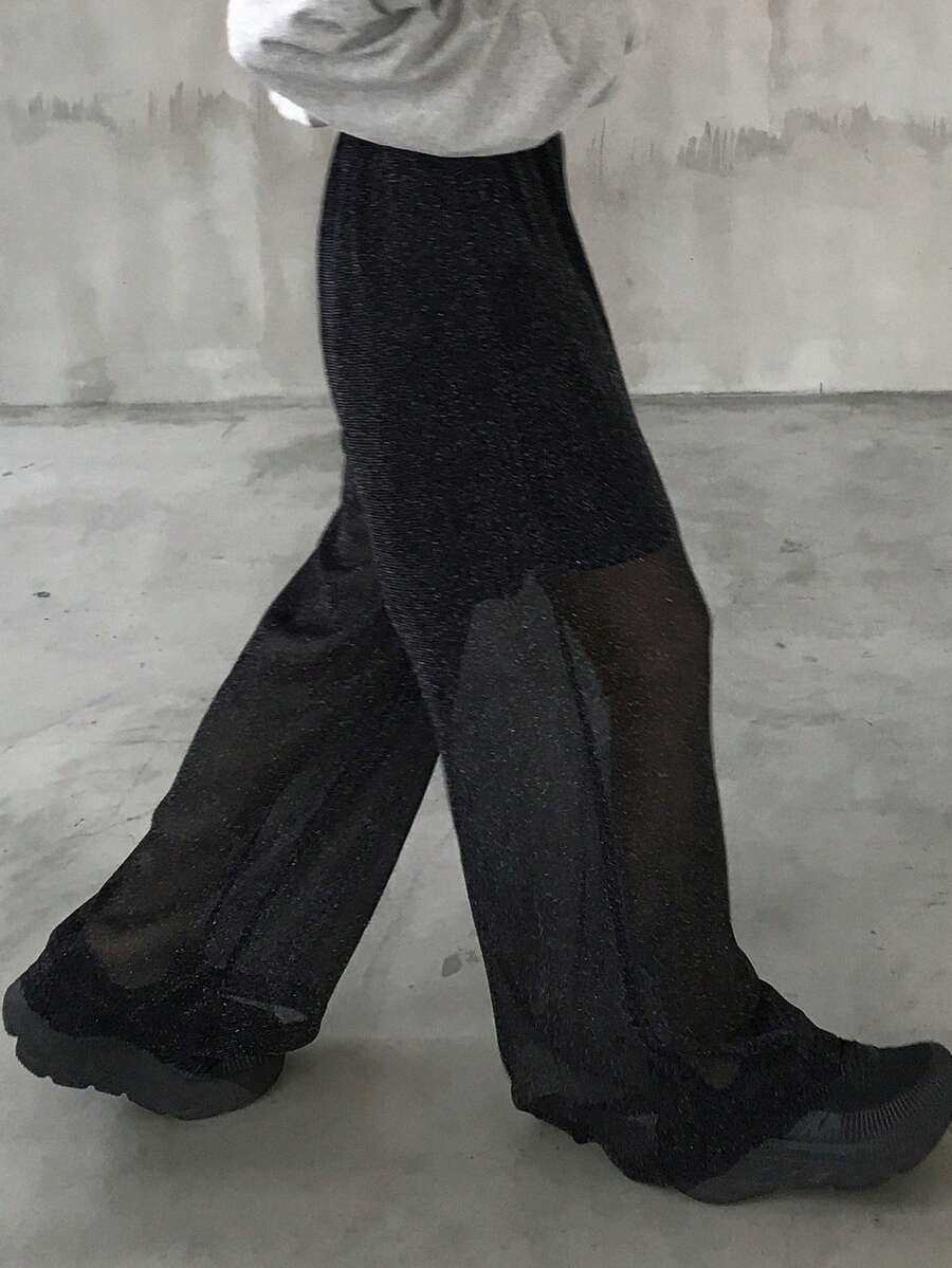 FRIFUL Pantalones sueltos y brillantes de moda para mujer - Gris - Ver 1