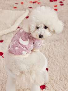 PETSIN 1件宠物粉色星月印花法兰绒夜光加厚保暖圆领卫衣，适合狗狗，秋冬季 - 彩色 - 查看 7