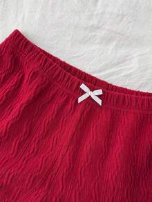 Elamini Bộ 2 món gồm áo croptop và quần short cạp cao, chất liệu vải dệt kim jacquard màu đỏ rượu vang, phối ren và nơ, thích hợp cho nữ mùa xuân/hè, kiểu dáng ngọt ngào, dễ thương, thanh lịch, đi biển, nghỉ mát, cổ điển và đa năng. - Màu Đỏ Sâu - Xem 4