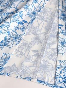 Olithes 法国女士优雅浪漫复古抽绳开衩编织中长裙，诠释经典优雅的蓝白浪漫风情 - 藍色 - 查看 7