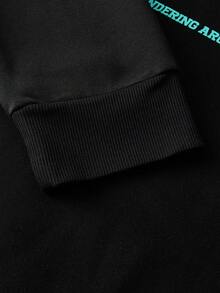 EASEVO Set Hoodie Kasual Ukuran Besar Pria, Sablon Hitam, Musim Semi/Gugur - Hitam - View 7