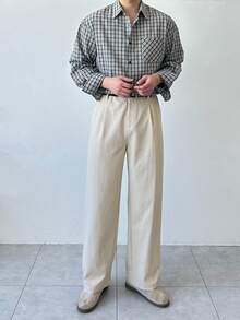 DAZY Solid Color Beige Straight-Leg Commuter Suit Pants For Men, Autumn - Beige - View 7