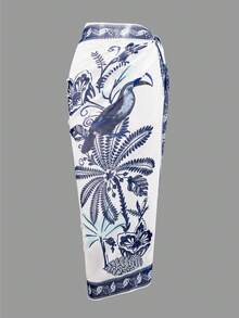 Swim Oasis White And Blue Floral Summer Boho Holiday Plant Print Spaghetti Strap Bikini Set With Cover Up Skirt,3-Piece Set,Elegant Swimwear For Women,Pool Party - Multicolor - View 5