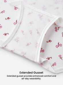 LUVLETTE 情人节特惠3条装柔软纯棉基础款花卉印花蕾丝边中腰内裤 - 彩色 - 查看 6