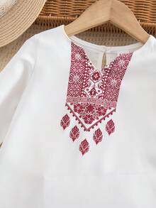 SHEIN White Digital Print Long Sleeve Chiffon Dress, Fashionable And Versatile - Multicolor - View 6