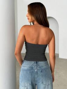 Siren Gaze 女士纯色不对称下摆休闲无袖露脐上衣 - 深灰色 - 查看 2