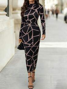 SHEIN Clasi Vestido ajustado de mujer con estampado abstracto - Multicolor - Ver 6