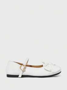 ROMWE Kawaii Women's Fashionable & Sweet Bow Decor Flats For Christmas Valentine's Day - White suede - View 2