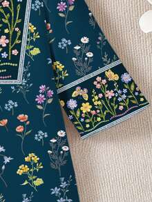 SHEIN Baby Girl Floral Print V-Neck Long Sleeve Loose Casual Minimalist Dress - Multicolor - View 5